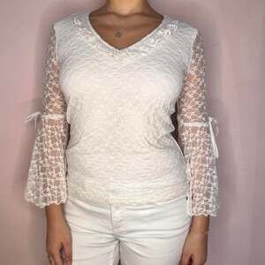 Vintage White Fairycore Lace Bell Sleeve Top - Size S